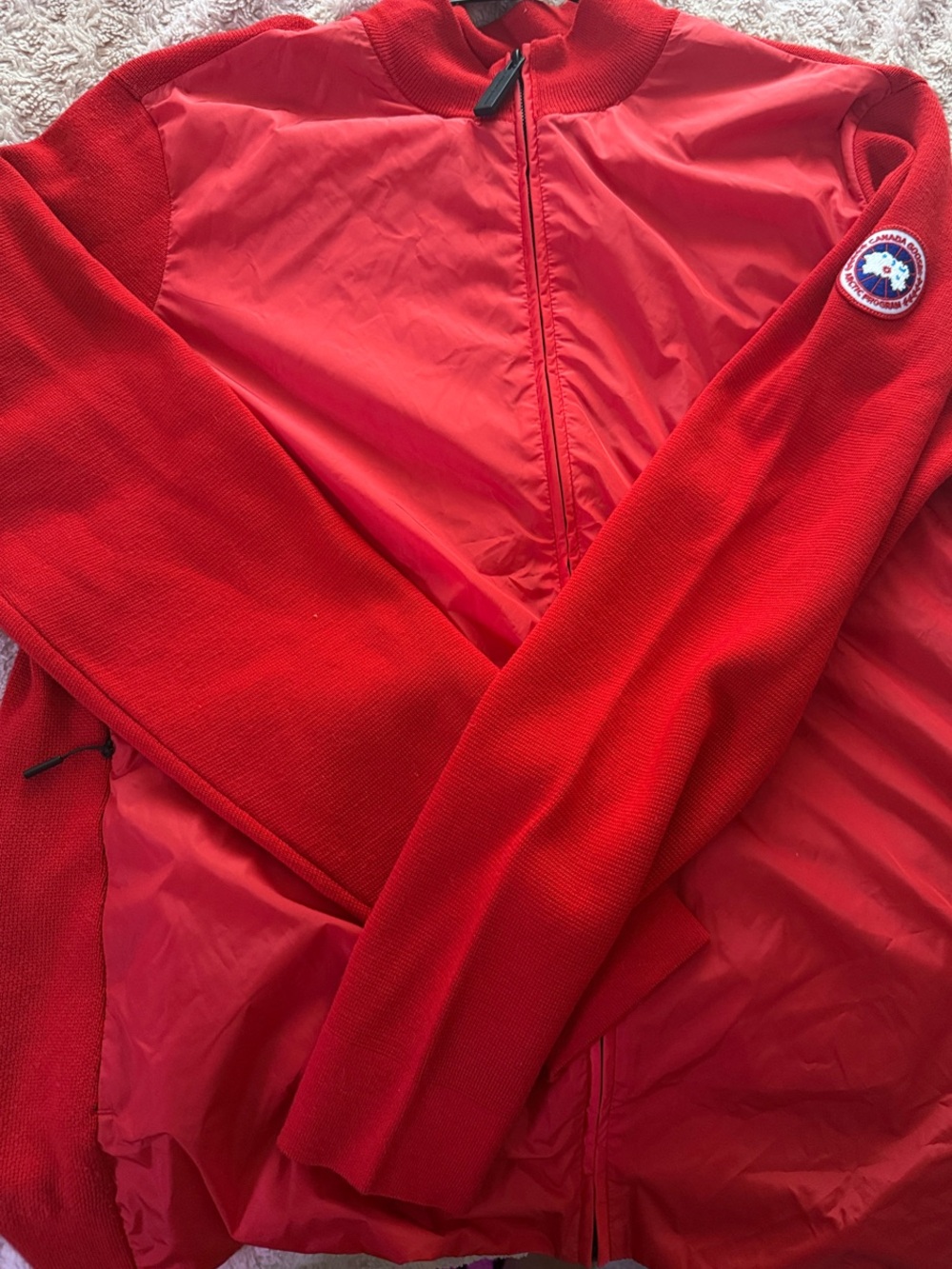 Canada Goose Red Nylon and Knit Bomber Jacket